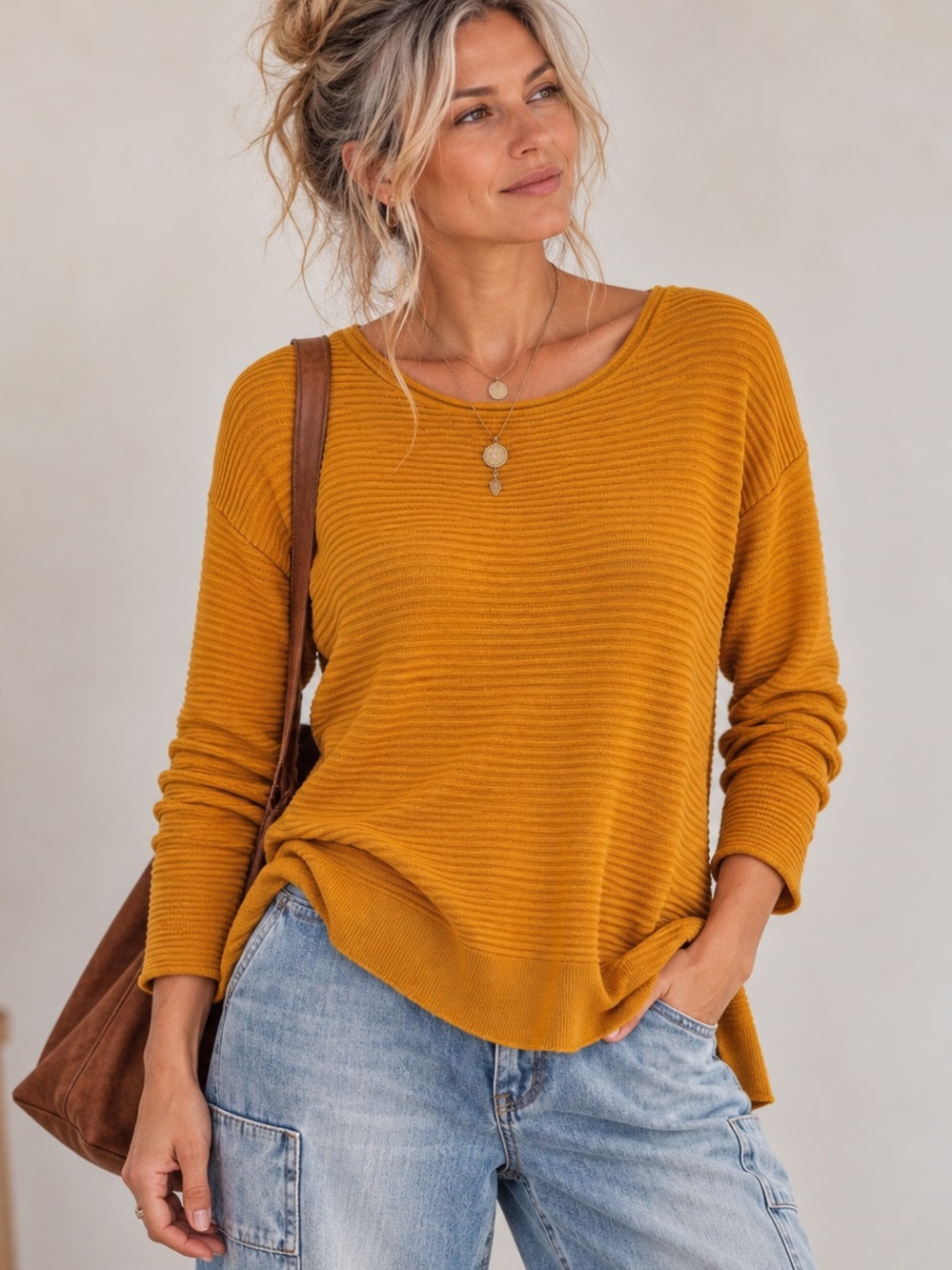 Cynthia Rowley Mustard Merino Wool Ribbed High-Low Sweater